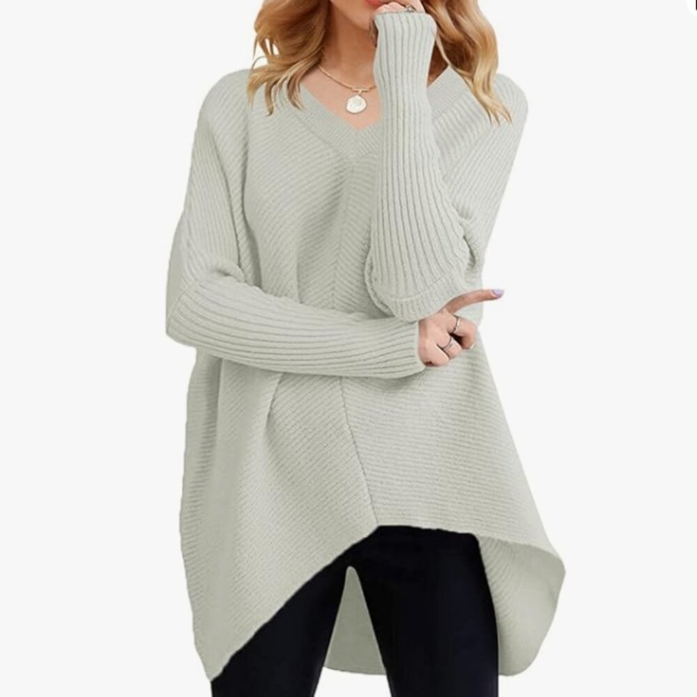 MillChic Womens V Neck Oversized Batwing Asymmetric‎ Hem Top - Large Grey - NWOT